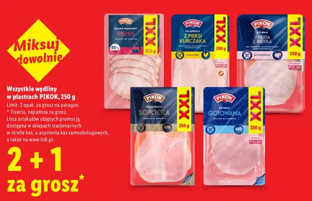 Wszystkie wędliny w plastrach, 250g promocja w Lidl