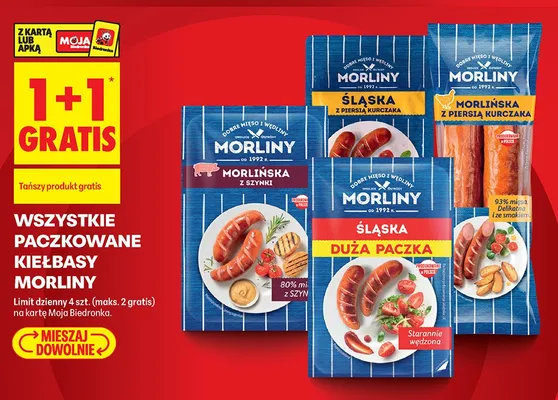Paczkowane kiełbasy Morliny promocja w Biedronka