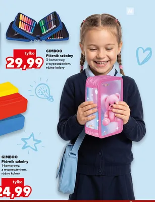 Piórnik szkolny 3-komorowy z wyposażeniem GIMBOO promocja w Kaufland