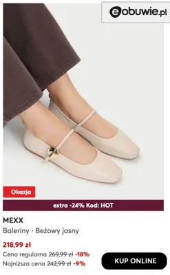 Baleriny beżowy jasny Mexx promocja w eobuwie.pl