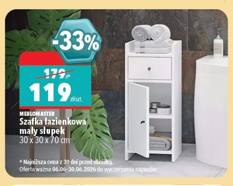 Szafka łazienkowa mały słupek Meblomaster 30x30x70 cm promocja w Biedronka Home