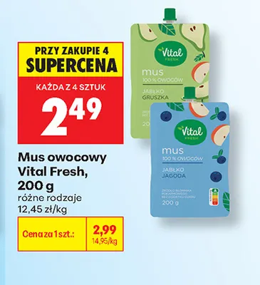 Mus owocowy Vital Fresh jabłko jagoda promocja w Biedronka