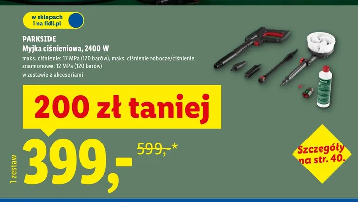 Myjka ciśnieniowa, 2400 W w zestawie z akcesoriami promocja w Lidl