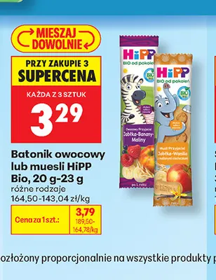 Batonik owocowy Jabłka-Banany-Maliny HiPP Bio promocja w Biedronka