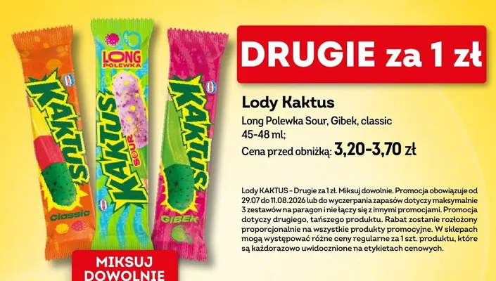Lody Kaktus Long Polewka Sour promocja w Żabka