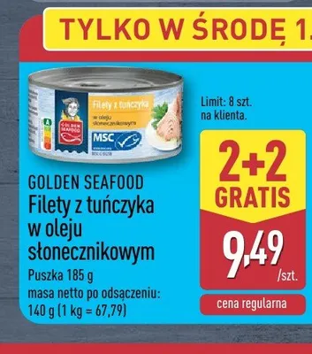 Filety z tuńczyka w oleju słonecznikowym Golden Seafood promocja w Aldi