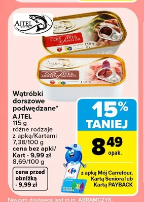 Wątróbki dorszowe podwędzane Ajtel promocja w Carrefour