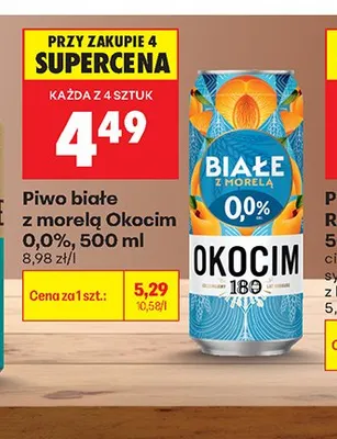 Piwo bezalkoholowe Okocim białe z morelą promocja w Biedronka