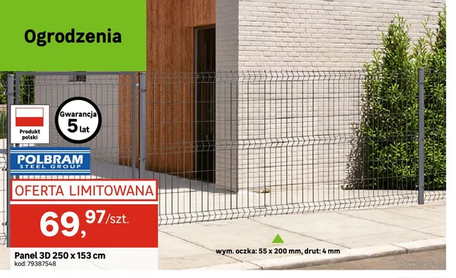 Panel 3D POLBRAM 250x153cm wym. oczka: 55x200mm, drut: 4mm promocja w Leroy Merlin