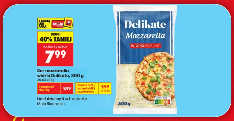 Ser mozzarella wiórki Delikate promocja w Biedronka