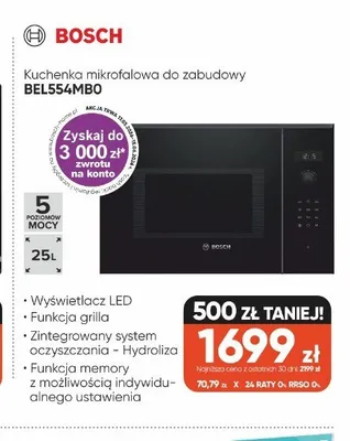 Kuchenka mikrofalowa do zabudowy BOSCH BEL554MB0 promocja w Max Elektro