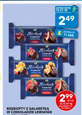 Biszkopty z galaretką w czekoladzie Lewiatan o smaku wiśniowym promocja w LEWIATAN