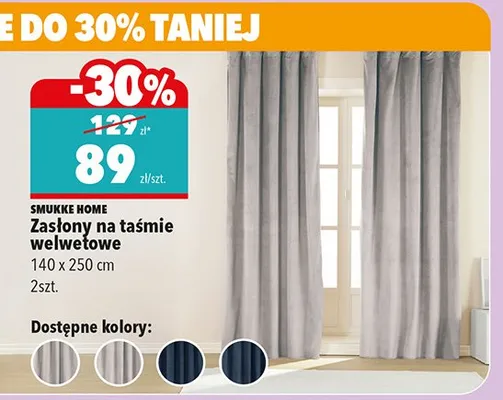 Zasłony na taśmie welwetowe 140x250 cm promocja w Biedronka