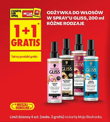 Odżywka do włosów w spray'u Gliss, różne rodzaje promocja w Biedronka