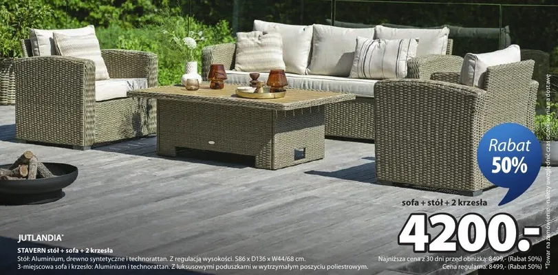 Meble ogrodowe Stavern stół + sofa + 2 krzesła promocja w Jysk