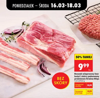 Boczek wieprzowy bez kości i skóry pakowany próżniowo promocja w Biedronka