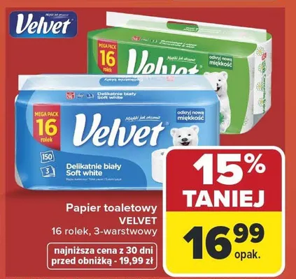 Papier toaletowy Velvet Delikatnie biały Soft white 3-warstwowy promocja w Carrefour Market