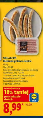 Kiełbaski grillowe cienkie GRILL&FUN promocja w Lidl