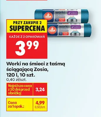 Worki na śmieci z taśmą ściągającą promocja w Biedronka