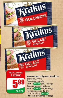 Konserwa mięsna Krakus Gulasz Angielski promocja w Dino