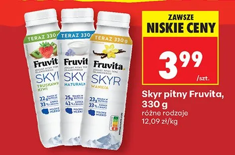 Skyr pitny różne rodzaje Fruvita promocja w Biedronka