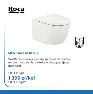 Miska WC wisząca Roca Meridan Vortex z deską duroplast wolnoopadającą promocja w Blu Salony Łazienek