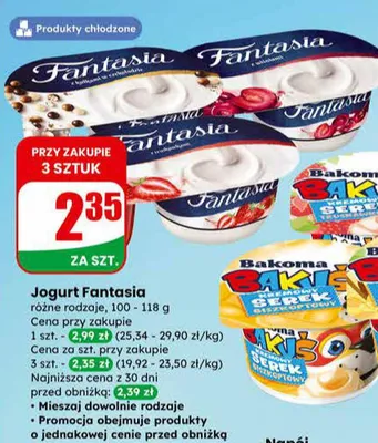 Jogurt Fantasia różne rodzaje promocja w Dino