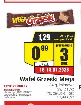 Wafel Grześki Mega kakaowy promocja w Delikatesy Sezam