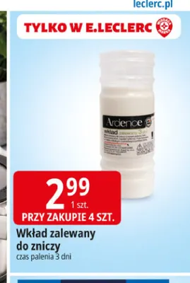 Wkład zalewany do zniczy czas palenia 3 dni Ardence promocja w Leclerc