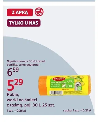 Worki na śmieci z taśmą Rubin 30 l promocja w Rossmann