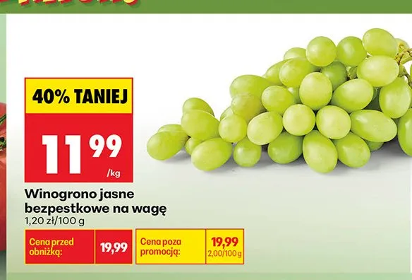Winogrono jasne bezpestkowe na wagę promocja w Biedronka