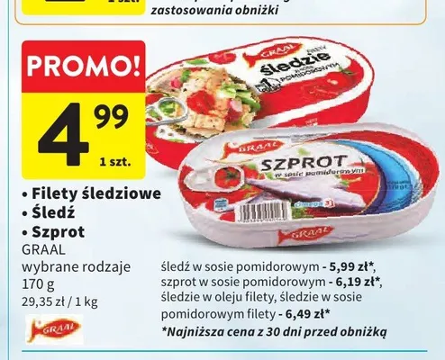 Śledzie w sosie pomidorowym filety Graal promocja w Intermarche