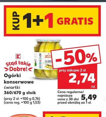 Ogórki konserwowe ćwiartki Stąd Takie Dobre! promocja w Kaufland