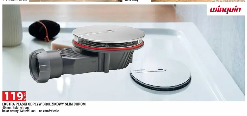 Ekstra płaski odpływ brodzikowy Slim chrom 40 mm Wirquin promocja w Merkury Market