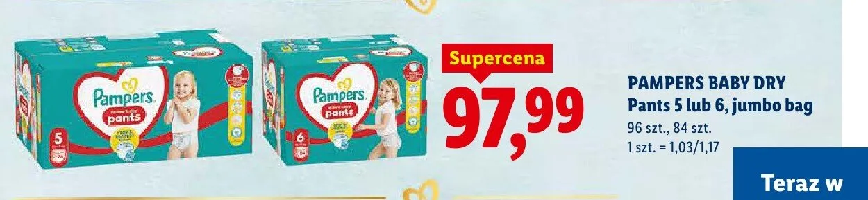 Pieluszki Baby Dry Pants 5 lub 6, jumbo bag promocja w Lidl