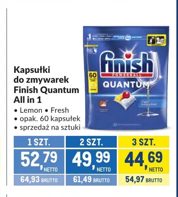 Kapsułki do zmywarek Finish Quantum All in 1 Lemon promocja w Makro