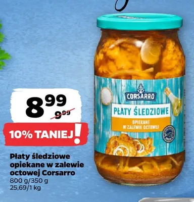 Płaty śledziowe opiekane w zalewie octowej Corsarro promocja w Netto