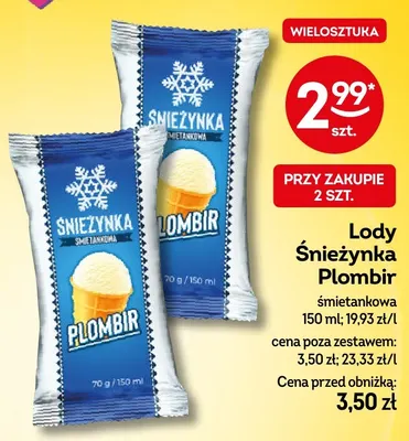 Lody Śnieżynka Plombir śmietankowa promocja w Żabka