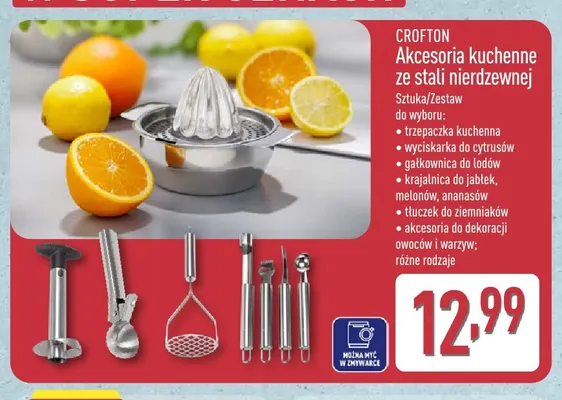 Akcesoria kuchenne ze stali nierdzewnej gałkownica do lodów Crofton promocja w Aldi