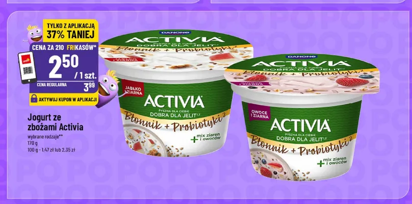 Jogurt ze zbożami Activia jabłko i ziarna promocja w POLOmarket