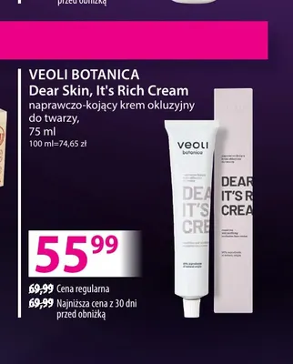 Naprawczo-kojący krem okluzyjny do twarzy Dear Skin, It's Rich Cream Veoli Botanica promocja w Hebe