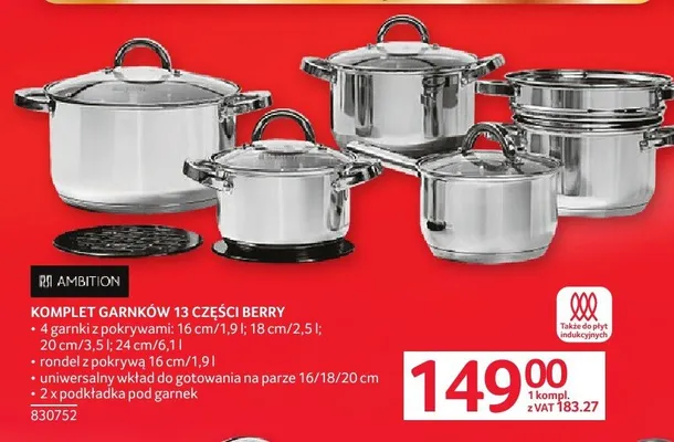Komplet garnków 13 części Berry promocja w Selgros