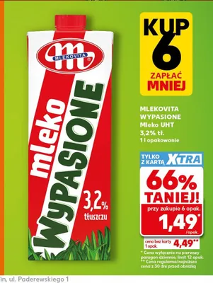Mleko UHT 3,2% tł. Mlekovita Wypasione promocja w Kaufland