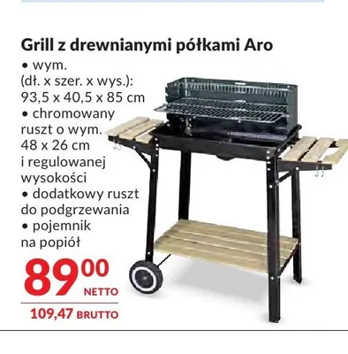 Grill z drewnianymi półkami Aro promocja w Makro