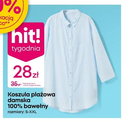 Koszula plażowa damska 100% bawełny S-XXL promocja w Pepco