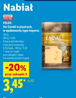 Ser Carski w plastrach Pilos w opakowaniu typu koperta promocja w Lidl