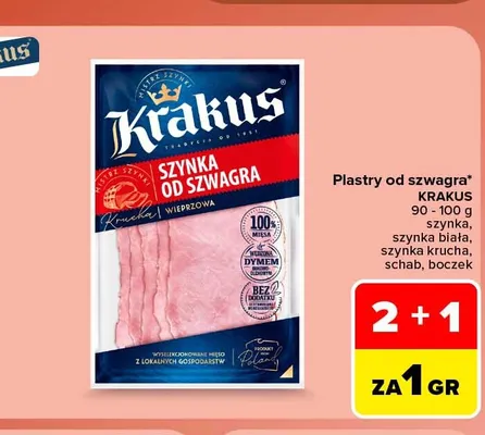 Szynka krucha Plastry od szwagra Krakus promocja w Carrefour