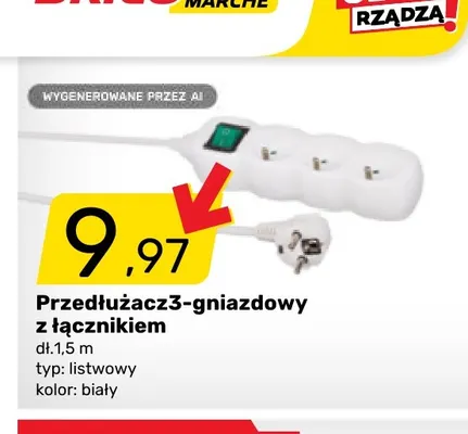 Przedłużacz 3-gniazdowy z łącznikiem promocja w Bricomarche