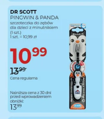 Szczoteczka do zębów dla dzieci z minutnikiem Dr Scott Pingwin & Panda promocja w Drogerie Jawa