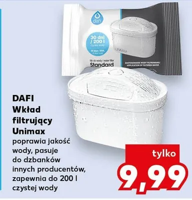Wkład filtrujący Unimax poprawia jakość wody, pasuje do dzbanków innych producentów, zapewnia do 200 l czystej wody promocja w Kaufland
